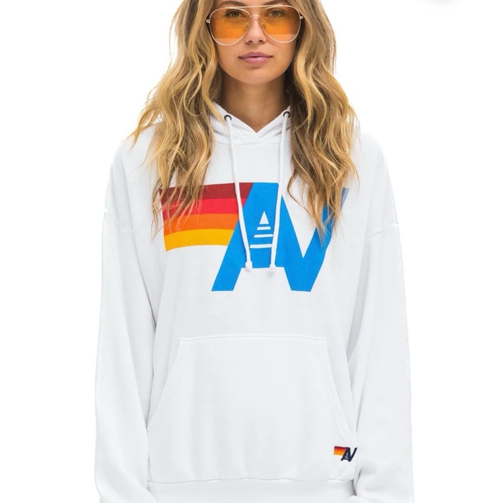 NWOT Aviator Nation LOGO PULLOVER RELAXED HOODIE - WHITE